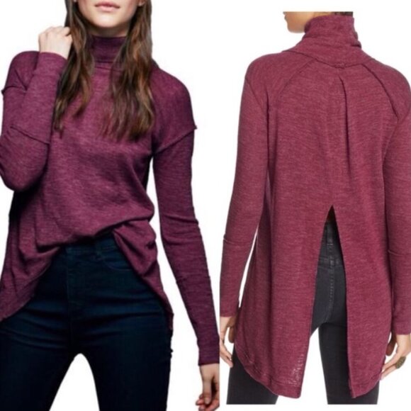 We The Free Mock Neck Top Sz S Slit Back Relaxed Fit Baselayer Boho Langelook - Picture 1 of 16